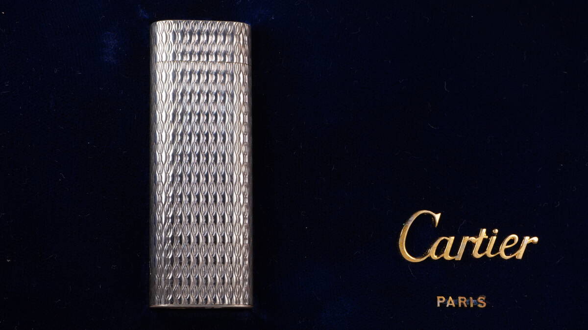 Cartierカルティエ ガスライター シルバー925 エンジンターン模様 箱・保証書付 フランス製 現状品拍卖