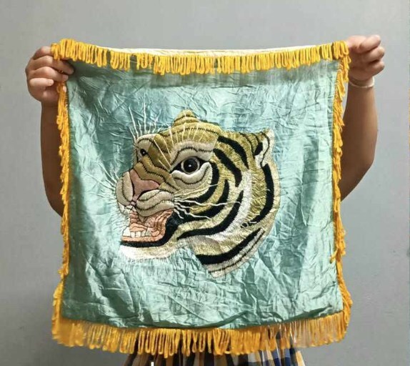 40s 50s スカジャン 虎 クッションカバー サテン スペシャル ビンテージ 超希少 ヴィンテージ スーベニア 40年代50年代 ベトナム拍卖