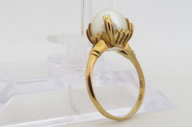 1円~【うぶだし】パール リング K18 イエローゴールド 18金 3.6g K-10-11拍卖