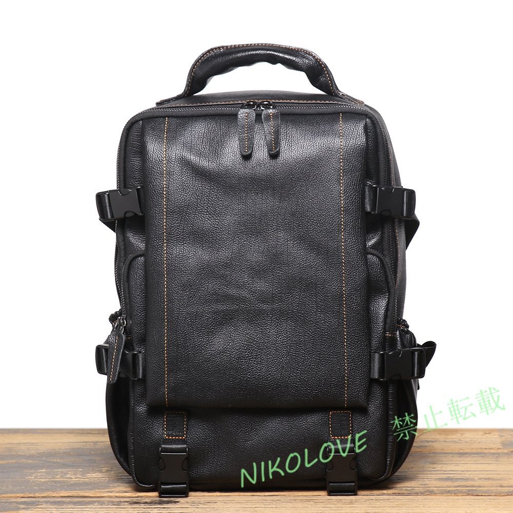 ☆新品美品 リュック メンズ 本革 牛革 スクエア レザー 多機能 大容量 リュックサック バックパック ビジネスリュック ブラック拍卖