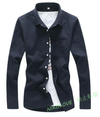 ☆新品ワイシャツ 美品 メンズ 無地 カジュアルシャツ 細身長袖 ドレスシャツサイズ選択可 紺拍卖