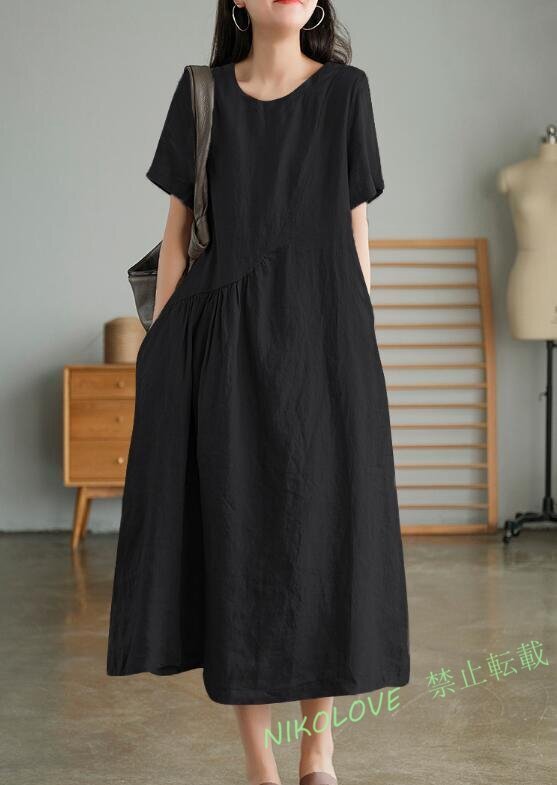 ☆新品 お色選択可ロングワンピース レディース マキシワンピース 半袖 ワンピース aライン 大きいサイズ 夏ワンピース マキシ丈 黒拍卖