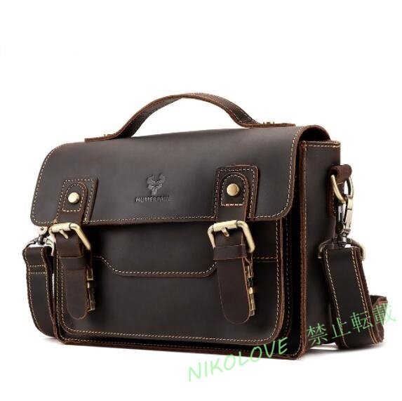 ☆新品登場 メンズショルダーバッグ牛革レトロショルダーバッグ通勤に コーヒー色拍卖