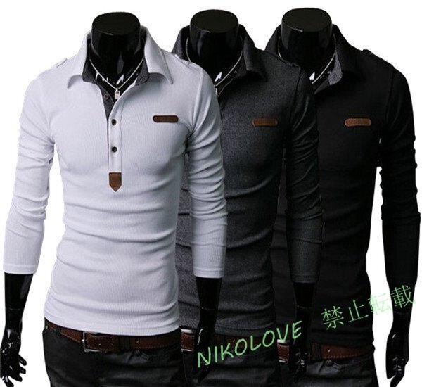 ☆新品ポロ ゴルフウェア トップス カジュアル スポーツウェア長袖シャツポロシャツ メンズ tシャツ カットソー 長袖 白 M~2XL拍卖