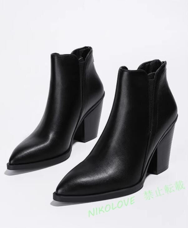 ☆新品 ショートブーツ レディース ブーティ 太ヒール ハイヒール 美脚 歩きやすい疲れないきれいめ おしゃれ 秋冬お色選択可拍卖