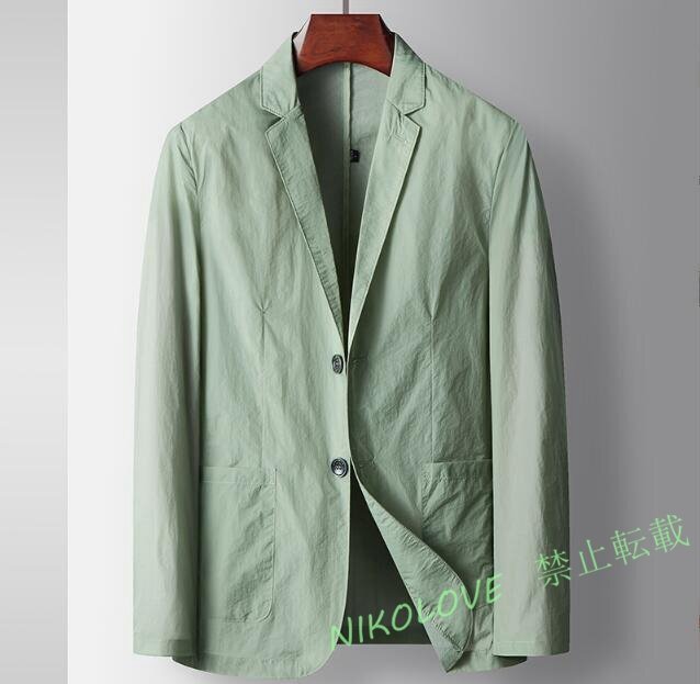 ☆新品 テーラードジャケット 薄手 春夏 メンズ ブレザー ビジネススーツ サマージャケット 長袖 コート UVカット 日焼け防止 グリーン拍卖