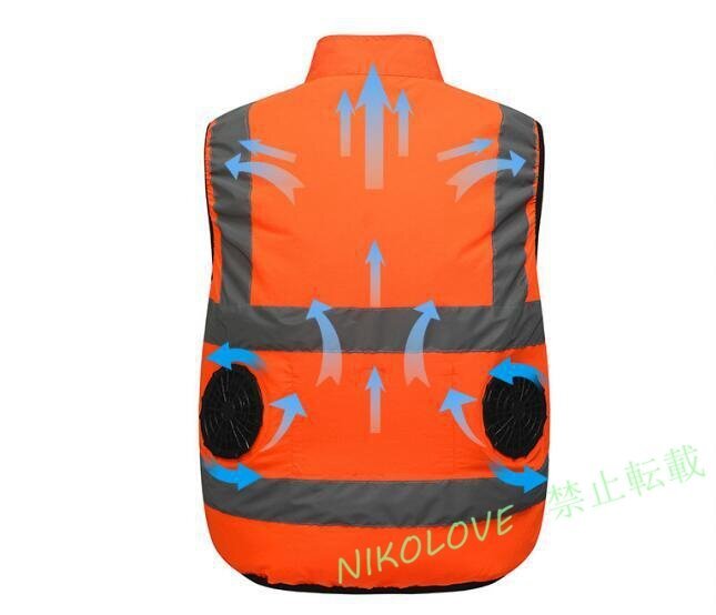 ☆新品空調作業服 ファン付きベスト ベスト ひんやり風冷ベスト 作業着 3段階風量 ノースリーブ 空調ウェア 静音男女兼用大風量/オレンジ色拍卖