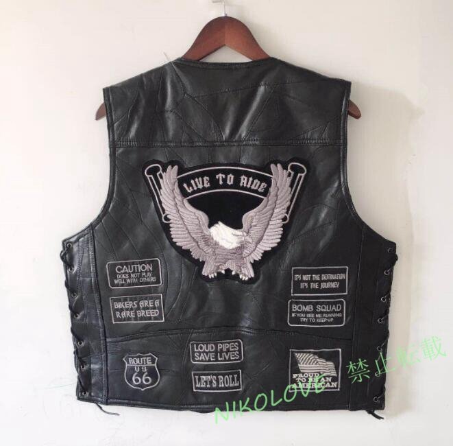 ☆新品レザーベスト ベスト 羊革 シープスキン 機関車 刺繍バイクベスト 革ジャン 本革 メンズファッション S~4XL拍卖