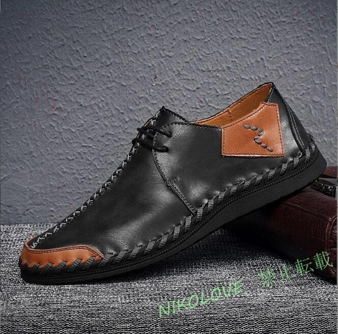 ☆新品 人気ビジネスシューズ メンズ スリッポン レースアップ 靴 本革 ビジネスシューズ ドライビングシューズ 手作り 紳士靴 ブラック拍卖