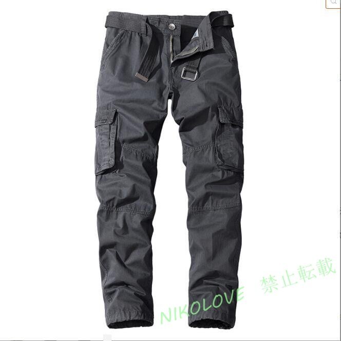 ☆新品メンズ カジュアル マルチポケット カーゴパンツ 5色 W30~W40選択 灰/W32拍卖