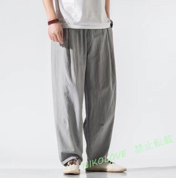 ☆新品サルエルパンツ メンズ ワイドパンツ ロング丈 麻パンツ 綿麻 ジョガーパンツ バギーパンツ 夏 涼しい 着心地いい 灰拍卖