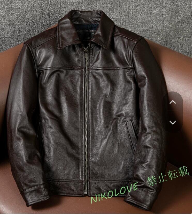 ☆新品 メンズジャケットレザー牛革本革ジャケット ブルゾン オイルレザーライダースジャケット革ジャンS~5XL ブラウン拍卖