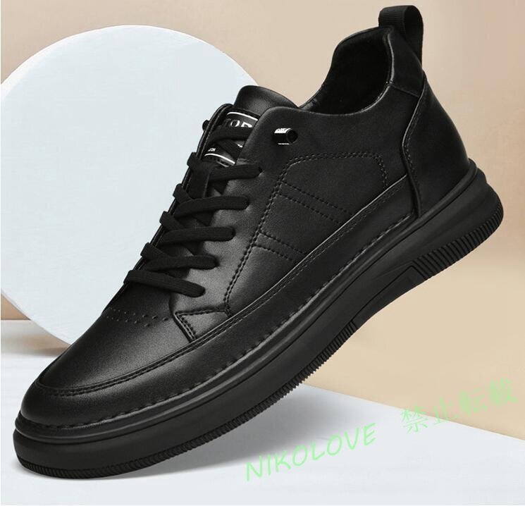 ☆新品6cm身長アップ 牛革 スニーカー 本革 レザーシューズ シークレット 運動靴 ドライビング ビジネス 紳士靴 男女兼用 黒拍卖