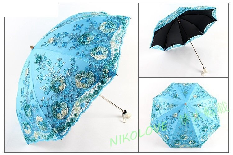☆新品 日焼け止め日傘 長傘二重張レース遮光100%uvカット晴雨兼用軽量紫外線遮断超軽量 雨傘 日焼け止め対策かわいいレディース/青拍卖