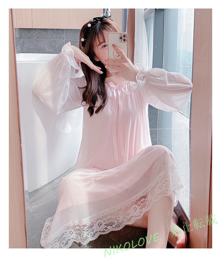 新品 レディース 秋 春 綿 ピンク 宮殿 プリンセス ネグリジェ ルームウエア 滑らか 肌さわり 心地良い リラックスAA855拍卖