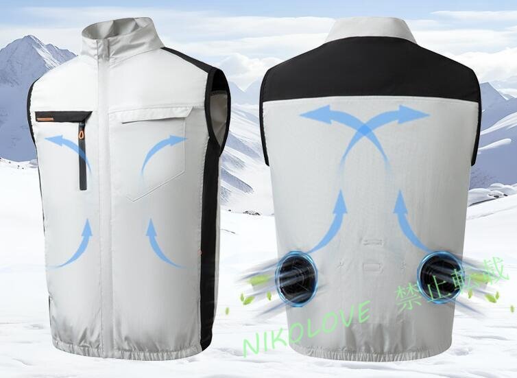 ☆新品《3XLサイズ》グレー 【24V超高出力】空調作業服 ファン付き 30000mAh大容量バッテリー付属 ファン付き作業服ベスト 薄型拍卖