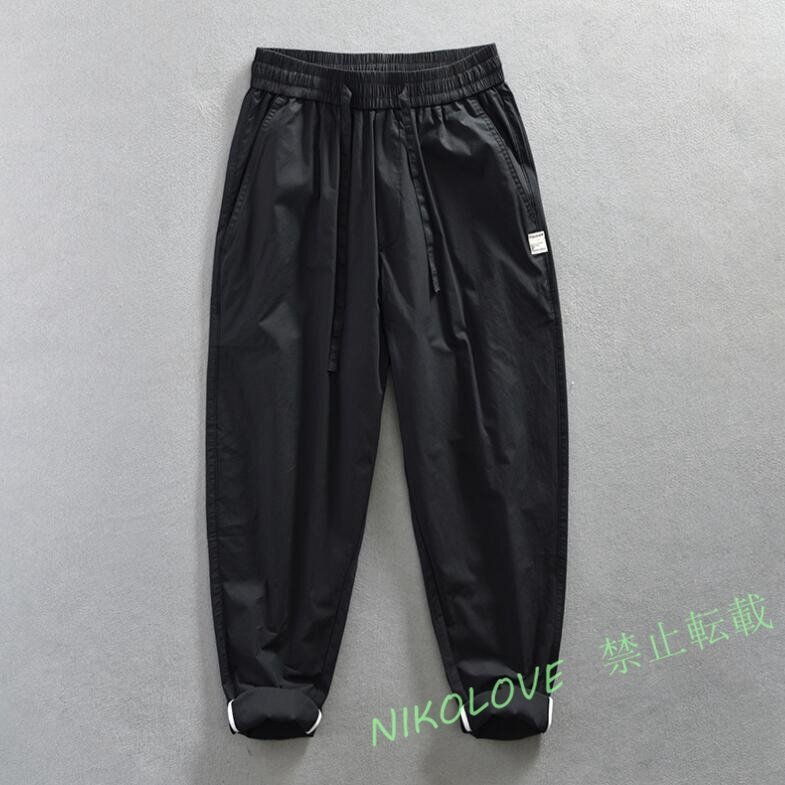 ☆新品メンズカーゴパンツ ワイドパンツ コットン ズボン 無地 ワークパンツ イージーパンツ ロングパンツ カジュアル ボトムス ブラック拍卖