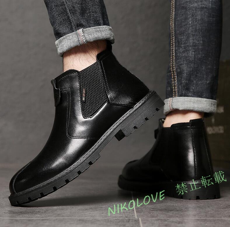 ☆新品メンズ チェルシーブーツ 牛床革 革靴 シューズ ブーツ アウトドア 裏起毛 サイズ選択可 ブラック拍卖