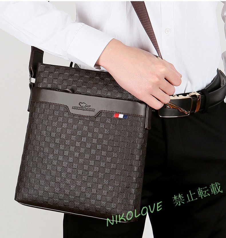 ☆新品ショルダーバッグ PUレザー 本革iPad 男性用 斜め掛け メッセンジャーバッグ メンズ 紳士用 かばん 通勤 通学 ブラウン拍卖