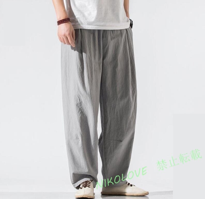 ☆新品 ワイドパンツ メンズ カジュアル バギーパンツ サルエルパンツ春物ボトムス無地イージーパンツ リラックス 涼しい パンツ グレー拍卖