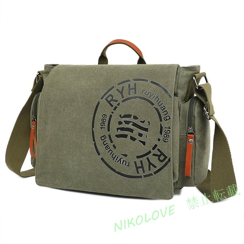 新品多機能 帆布 ショルダーバッグ メンズバッグ 斜めがけバッグ 大容量 運動 2WAYバッグ 帆布 カーキ色 軽量 無地 鞄 カバン グリーン拍卖