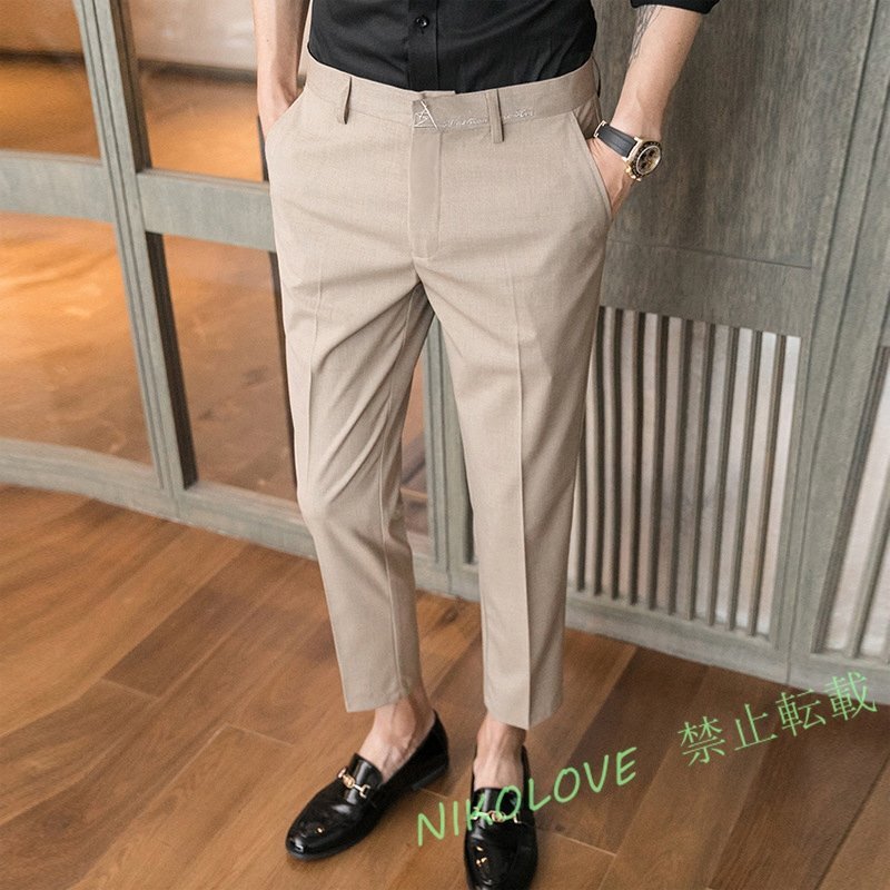 ☆新品ビジネスパンツ スラックス メンズ スキニーパンツ 無地 美脚 色選択可 チノパン クールビズ W29~W36 カーキ拍卖