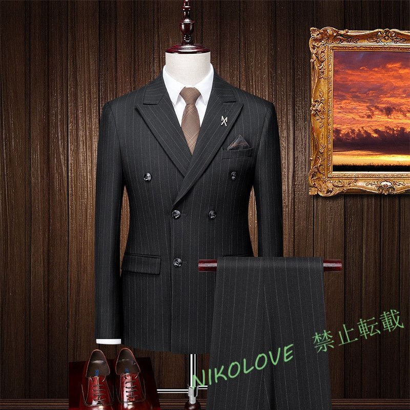 ☆新品スーツメンズ ビジネススーツ カジュアルスーツ 3ピーススーツ スーツセットアップ フォーマルスーツ 紳士服 通勤S~5XL ブラック拍卖