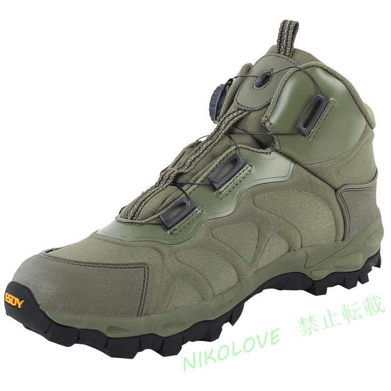 メンズ トレッキングシューズ アウトドアシューズ ミリタリーブーツ スニーカーキャンプ ハイキングシューズ 防滑 登山靴 24.5~27.5cm緑拍卖