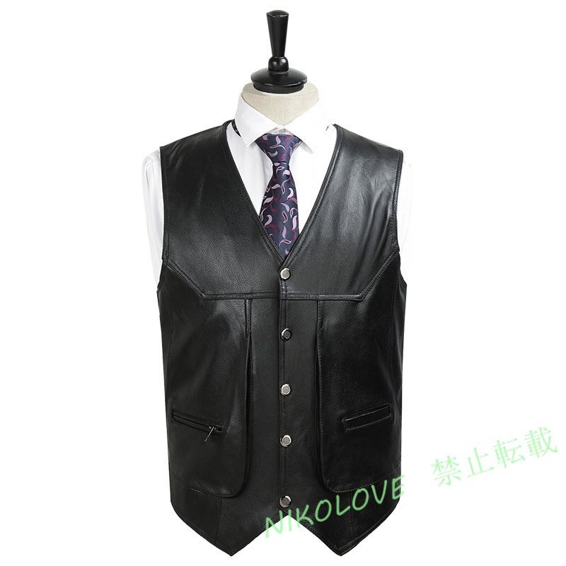 ☆新品ベスト ライダーズベスト /メンズ レザーベスト 本革 チョッキ フォーマル ジレベスト ビジネスベスト 前開き 黒 3XL拍卖