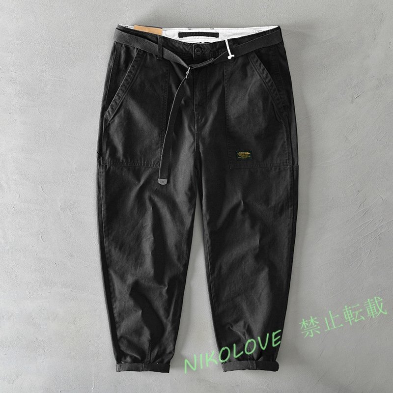 ☆新品メンズカーゴパンツ ワイドパンツ チノパン コットンズボン 無地 ワークパンツ ロング カジュアル ボトムス 軍パン アウトドア 黒拍卖