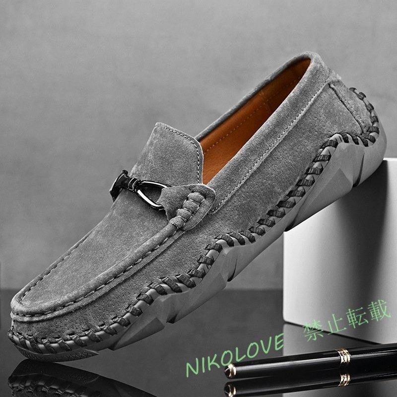 ☆新品秋物 サイズ選択可 スリッポン牛革 ビジネスシューズ スエード革 レザーシューズ 本革ドライビングシューズ メンズ 紳士靴 6色 灰拍卖