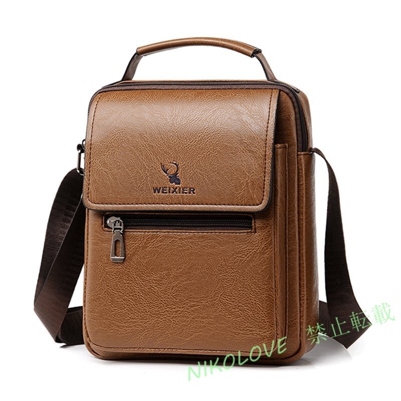 ☆新品ショルダーバッグ メンズ ワンショルダー 斜め掛け カバン 鞄 レザー調 C_ブラウン拍卖