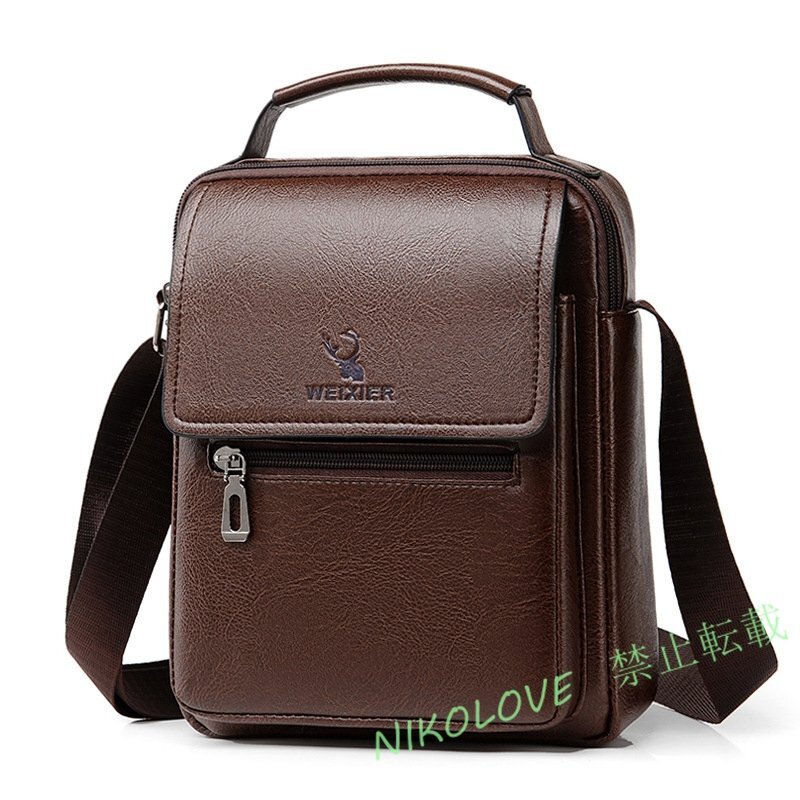 ☆新品ショルダーバッグ メンズ ワンショルダー 斜め掛け カバン 鞄 レザー調 C_コーヒー拍卖