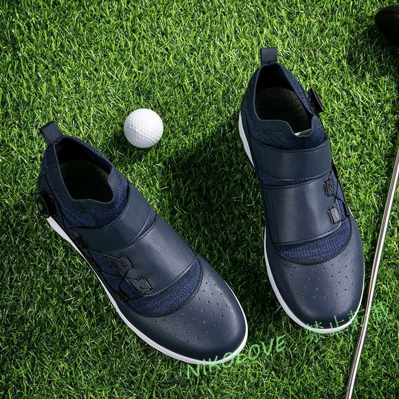 ☆新品高級品 ゴルフシューズ 強いグリップ ダイヤル式 運動靴 フィット感 軽量スポーツシューズ 弾力性 通気性 防滑 ネイビー 23~28cm拍卖