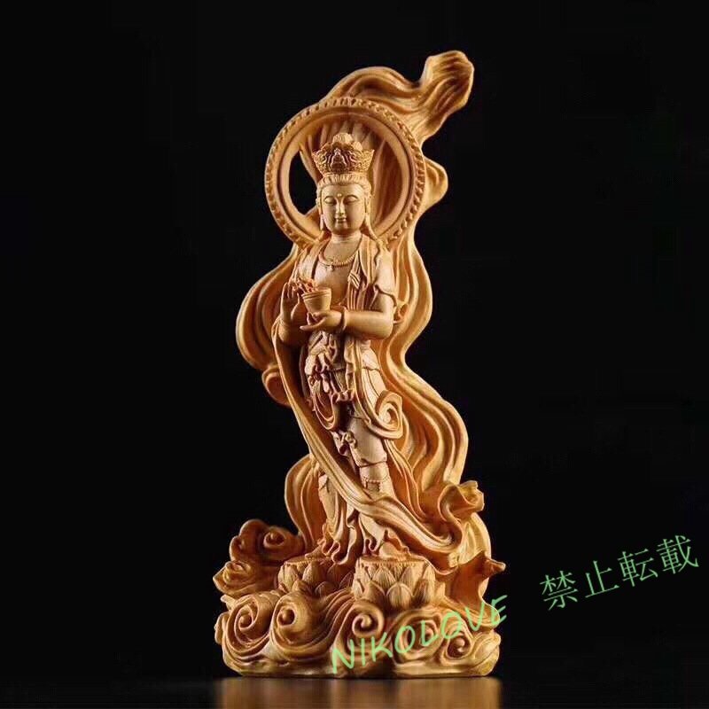 ☆新品渡海観音菩薩像 木彫り 仏像 招財開運 鎮宅辟邪 精密細工拍卖