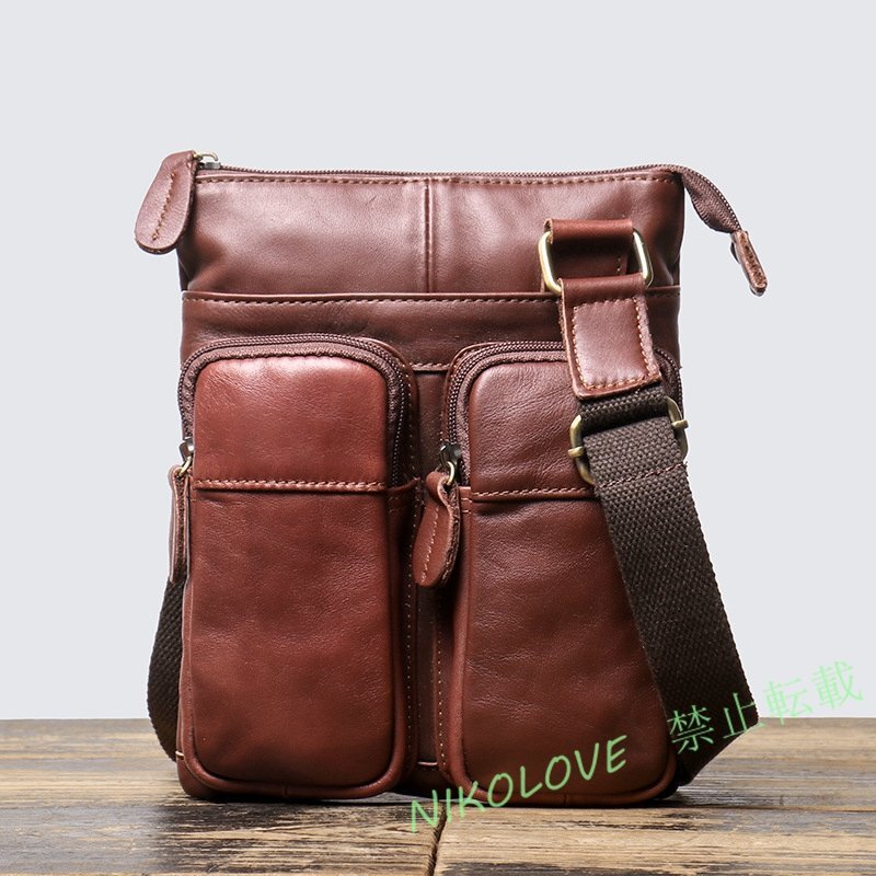 本革 メンズ ショルダーバッグ 斜め掛け メッセンジャーバッグ レザー 大容量 7.9インチiPad対応 アウトドア 通勤 通学 カジュアル 自転車拍卖