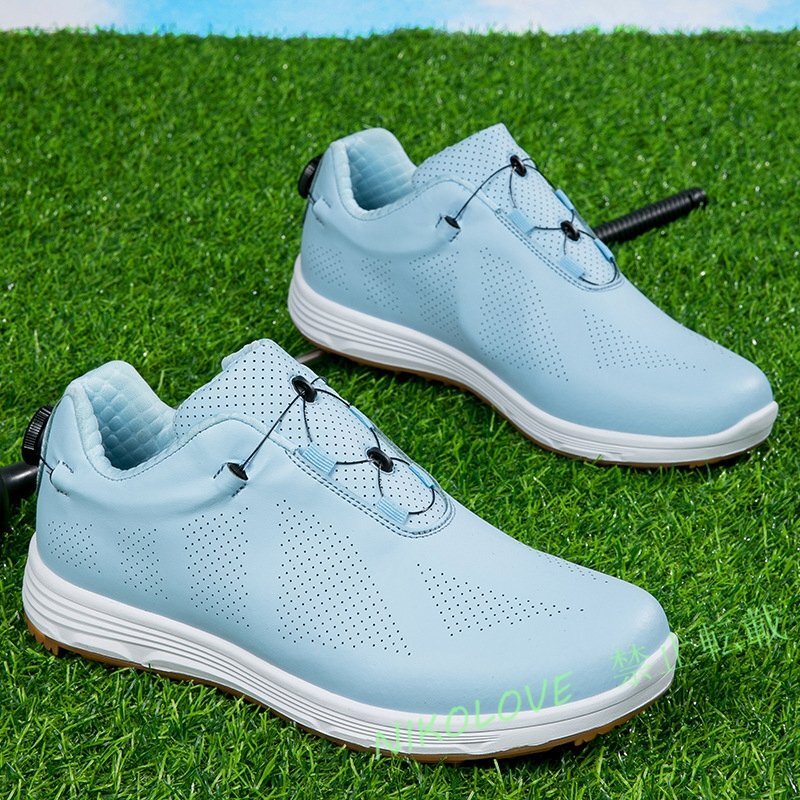 ☆新品 GOLF靴 ゴルフシューズ 男女スニーカー メンズ 運動靴 快適 防水スポーツシューズ 耐久性 4E幅広カジュアル耐摩耗 空色 23.5~28cm拍卖