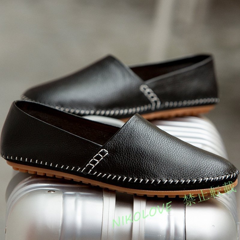 ☆新品足長27.5cm メンズレザーエンドウ豆の靴 怠惰な靴オフィス カジュアル柔らかい 滑り止め24~~28.5 4色【色とサイズが選べる】黒拍卖