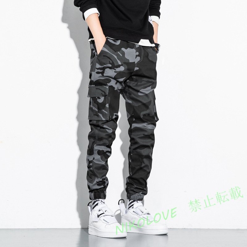 ☆新品 高品質7XL グレー カーゴパンツ メンズ 迷彩 裾リブ テーパードパンツ ミリタリー系 カジュアル オシャレ ワーク 作業着 春夏 秋拍卖