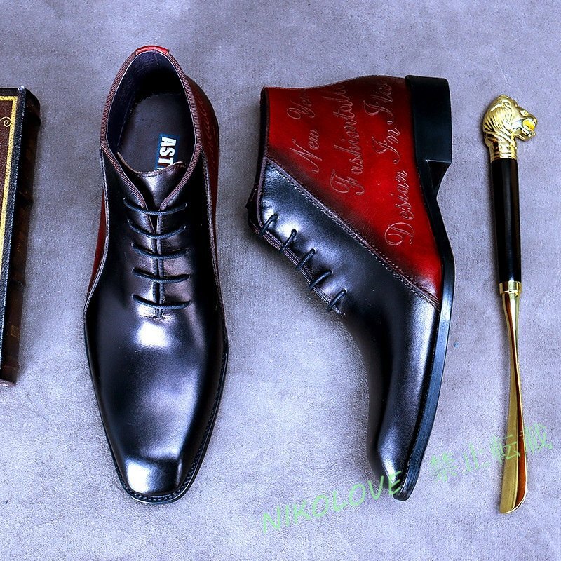 ☆新品 最高級 マーティンブーツ 牛革 メンズ ショートブーツ レザーシューズ 超希少 切替 本革 ビ ジネスシューズブラック 28.0cm拍卖