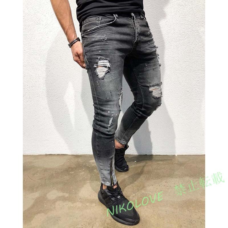 ☆新品 高品質カジュアル メンズジーンズ ジーパン スキニーパンツ デニムパンツ ウォッシュ ストレッチ バイクジーンズ ダメージ S-4XL拍卖