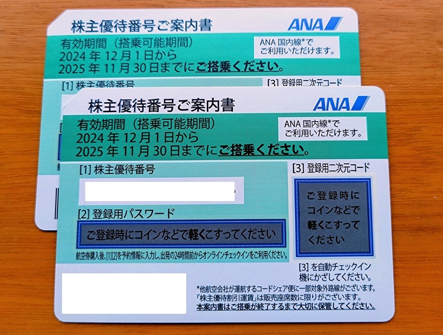 ANA 全日空 株主優待券  2枚セット 有効期限2025年11月30日 コード通知送料無料 2 拍卖