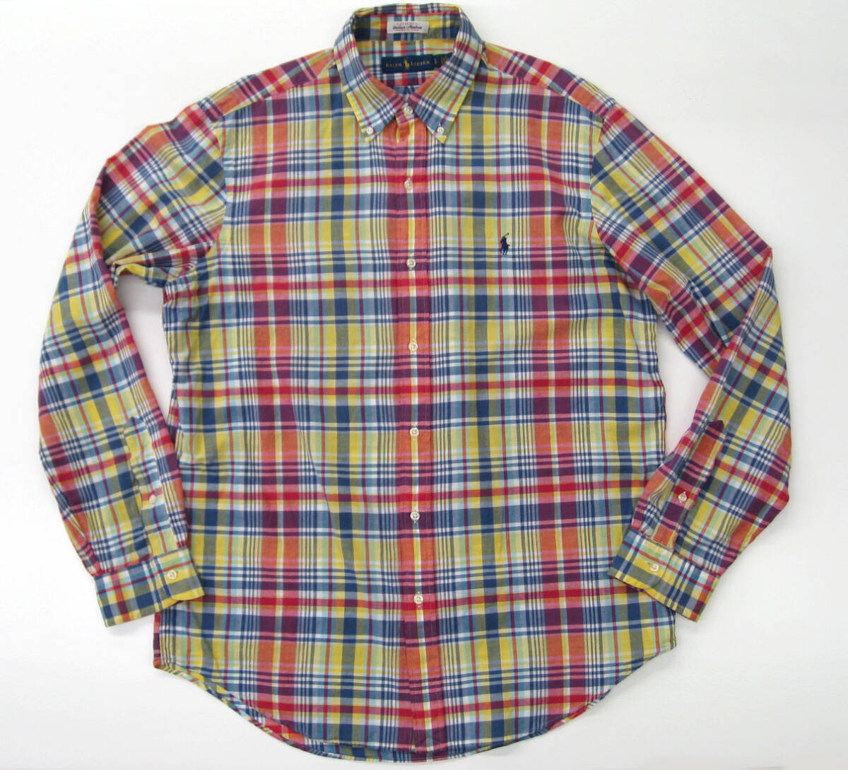 ポロラルフローレン マドラスチェック長袖シャツ Lサイズ POLO イエロー/インディゴ/レッド/ブルー 染色 Indian Madras 日本正規品拍卖