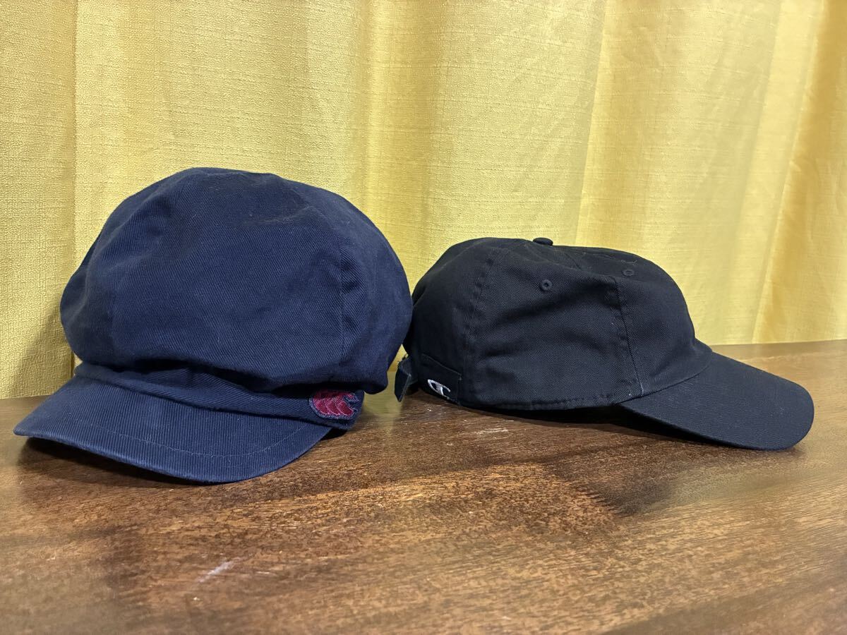 【美品】Canterbury(カンタベリー)のキャスケット(紺色・ネイビー)とchampion(チャンピオン)の黒いキャップまとめ売り、秋口に素敵拍卖