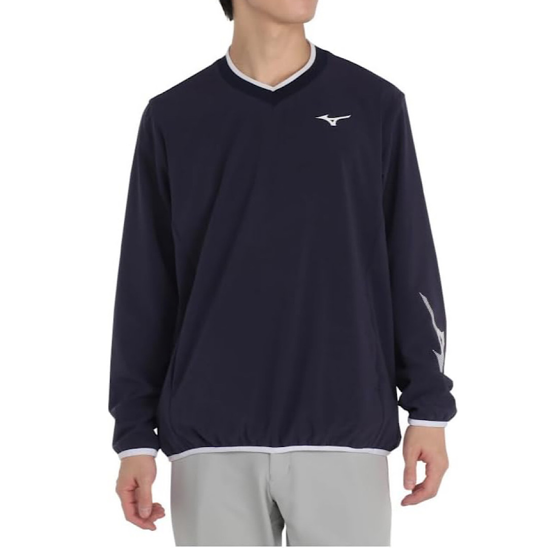 【新品】ミズノ ゴルフ Vネック プルオーバー ブルゾン 2XLサイズ ディープネイビー E2JEB585 税込16,500円 はっ水 メンズ ゴルフウェア拍卖
