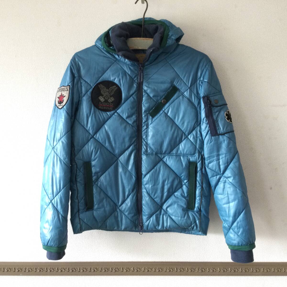 10149 AVIREX アヴィレックス 6192050 USCG ミリタリー ワッペン 中綿 パディングジャケット ブルー Mサイズ拍卖