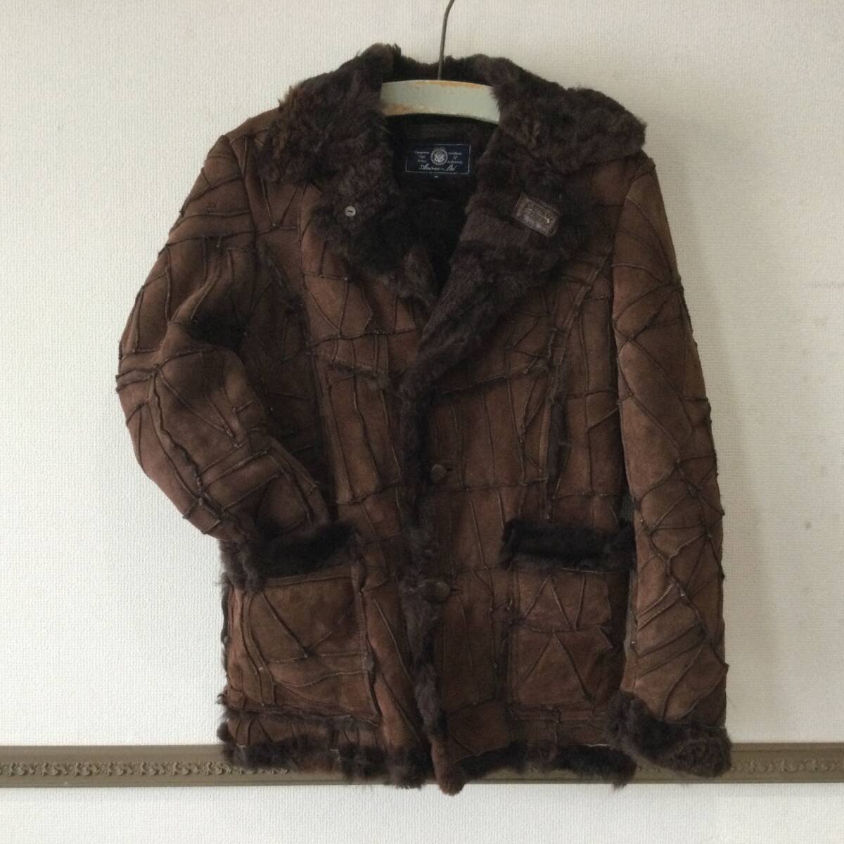 10152 AVIREX アヴィレックス 6161036 パッチワーク ムートンジャケット レザージャケット 羊革 ブラウン Mサイズ拍卖