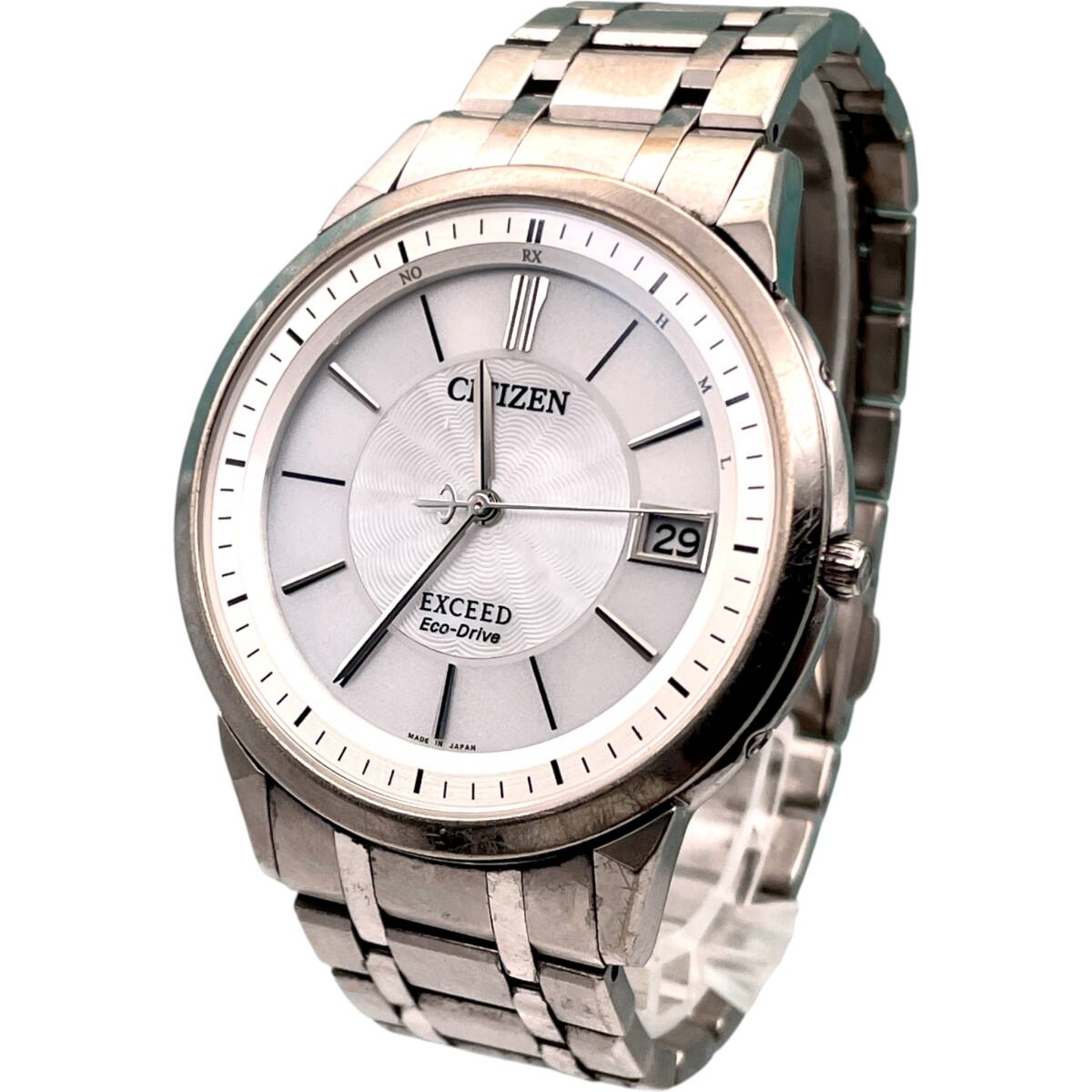 美品■稼動 CITIZEN シチズン H113-T016189 エコドライブ ソーラー メンズ 腕時計 デイト シルバー チタン ラジオコントロール 5100-18-93拍卖