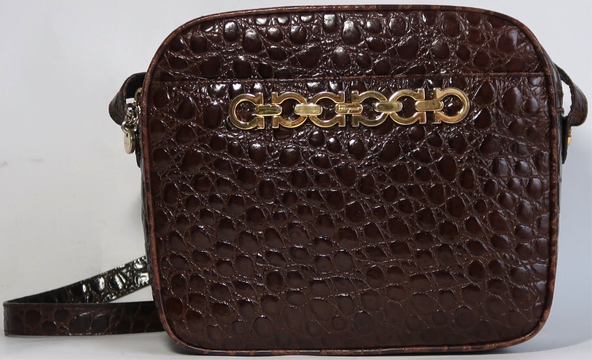 Salvatore Ferragamo, ショルダーバック,ブラウン, 型押しクロコ, 中古拍卖