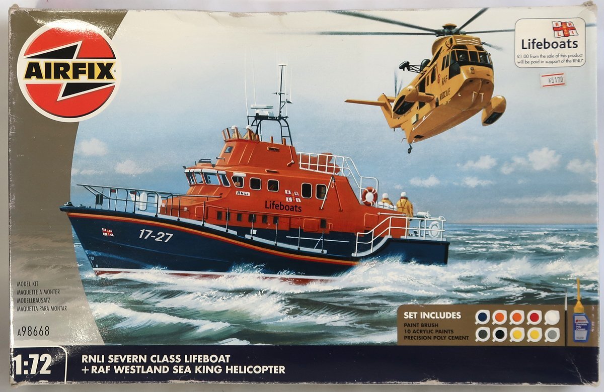 AIR FIX, RNLI SEVERN CLASS LIFT BOAT+RAF WESTLAND SEA KING HELICOPTER, 1/72, 未組み立て拍卖